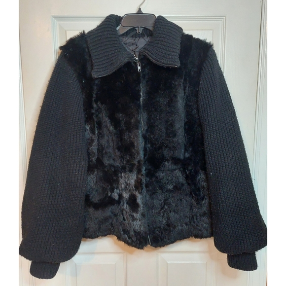 NIKA Jackets & Blazers - Nika Black Faux Fur Knit Puff Sleeves Bomber Jacket Y2K Baddie Moto Size L